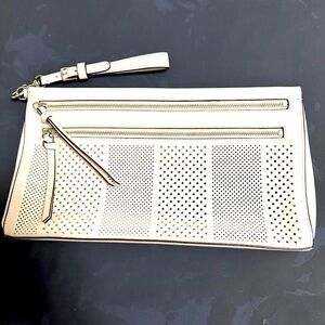 Coach Perforated Cream Wristlet Clutch